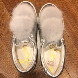 Sam Edelman silver metallic sneaker with faux fur
